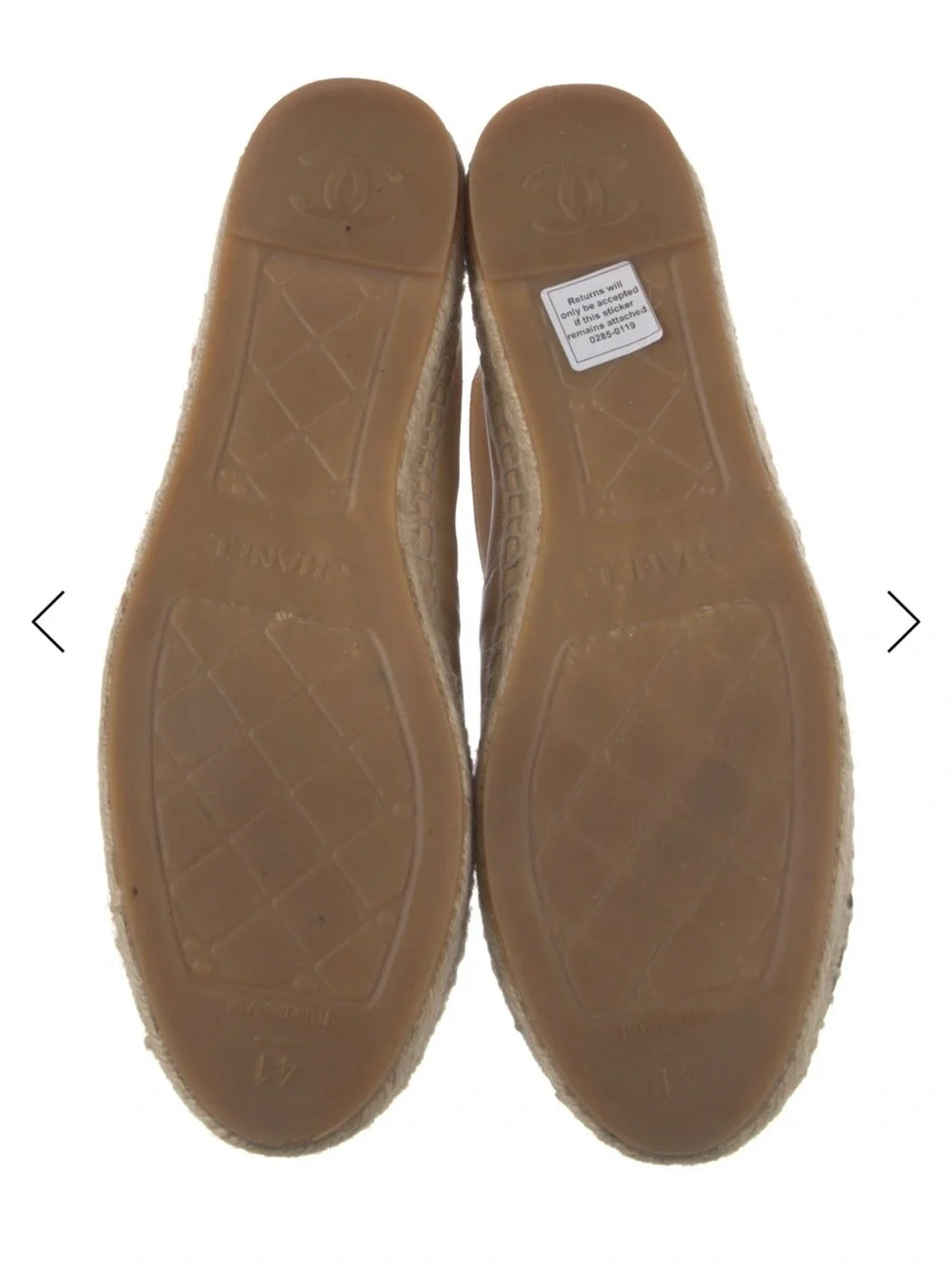 NEW Authentic CHANEL Beige Leather Logo Espadrilles with Black Cap Toe Sz 41/10